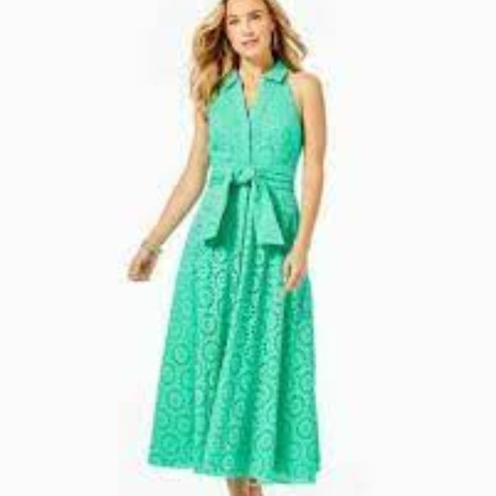 Lilly Pulitzer Chrisella midi eyelet dress gustavia green, 6